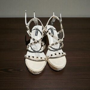 🌻Nine West Metallic Harte 3 Studded Slingback Platform Wedge Sandals Size 11